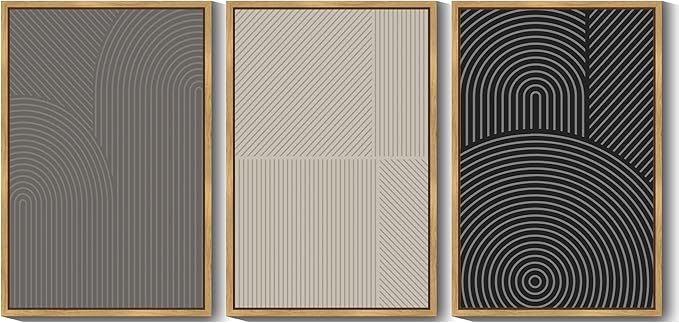 Drsoum Mid-Century Modern Framed Wall Art Large 24x36in Minimalist Abstract Boho Neutral Line Wall Decor Geometric Artwork Kitchen Dining Room Black Framed