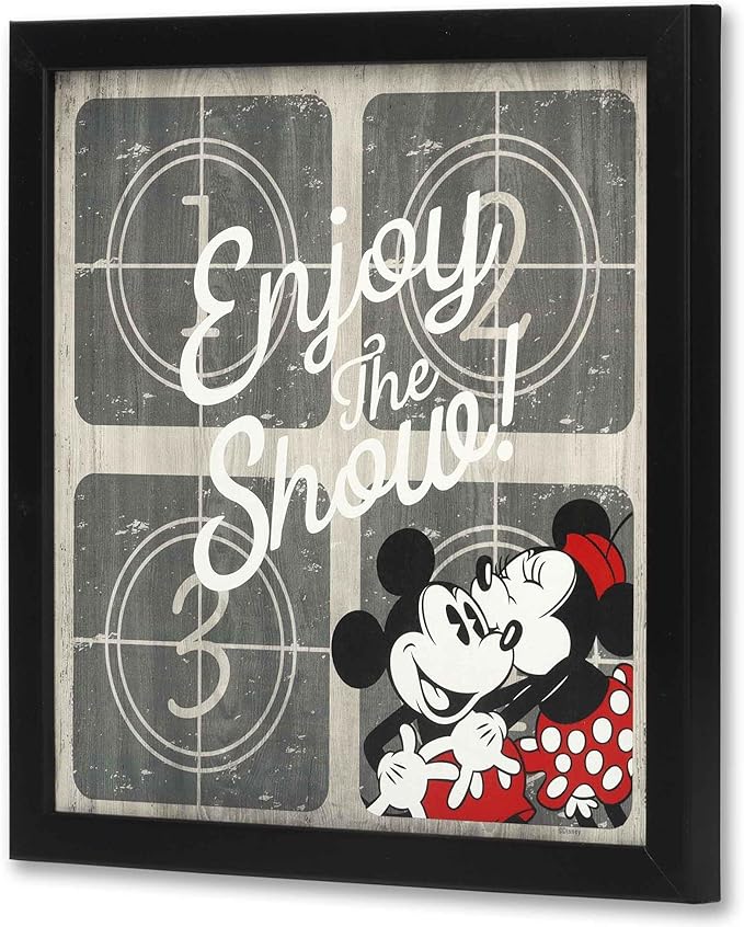 Disney Mickey Mouse and Minnie Enjoy the Show Framed Wood Wall Decor - Fun Mickey Mouse Picture for Movie Room or Play Room