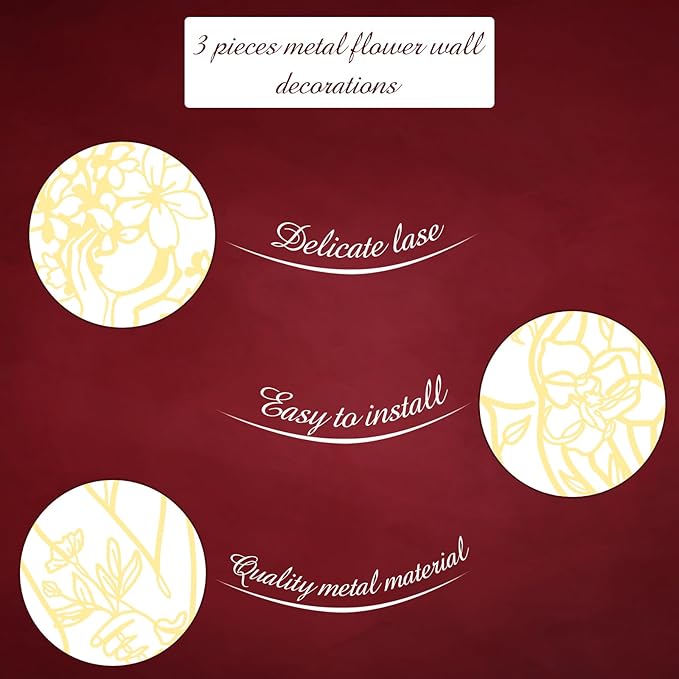 Photect 3 Pcs Metal Wall Art Decor Minimalist Abstract Woman Wall Art metal Modern Line Drawing Wall Art Decor Female Single Line Wall Home Hanging for Bedroom Bathroom Living Room, Gold(Romantic)