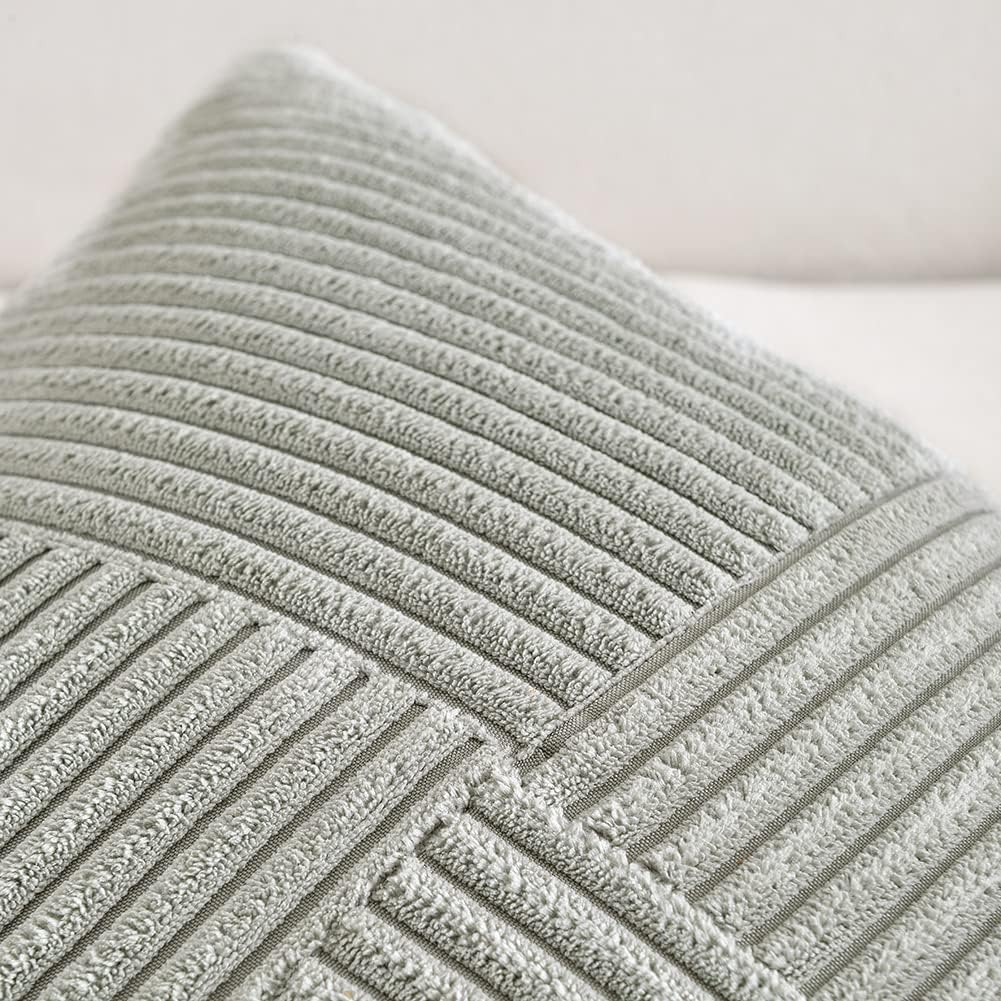 Fancy Homi 2 Packs Grey Euro Decorative Throw Pillow Covers 26x26 Inch for Couch Bed, Rustic Farmhouse Boho Home Decor, Soft Corss Corduroy Patchwork Textured Square Gray Cushion Case 66x66 cm
