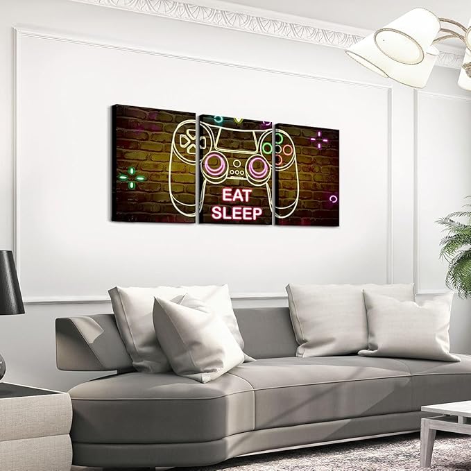 Feelyou Gamer Office Wall Decorations Artwork Posters 12" x 16" 3 Piece Gaming Canvas Wall Art for Living Room for Boys Girls Children Gamepad Picture Wall Decor Game Wall Painting