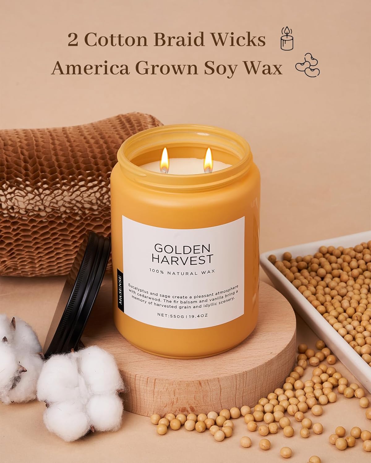 M&SENSE Fall Harvest Scented Candles, 19.4oz 110 Hours Large Natural Soy Long Lasting Slow Burning 2 Wick Scented Candle for Relaxing Stress Relief & Holiday