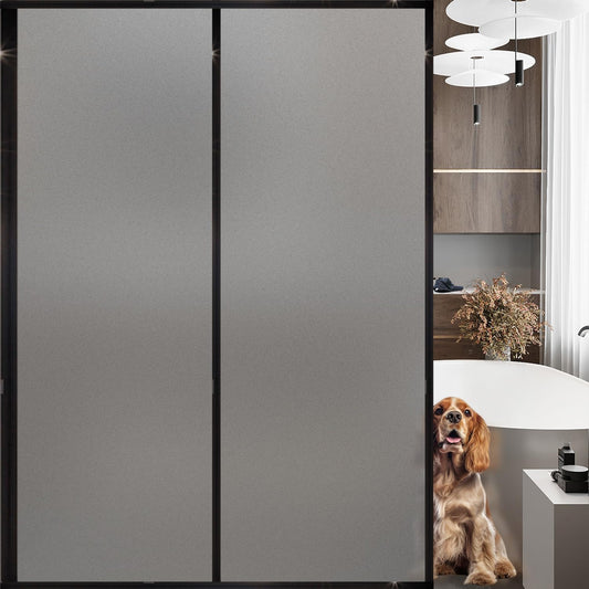 Frosted Glass Window Privacy Film Decorative, Bathroom Privacy Film for Glass Windows Cover, Static Cling, Removable, Reusable, Anti-UV, Anti-Glare, Heat Blocking,Gray,23.6X196.9Inch