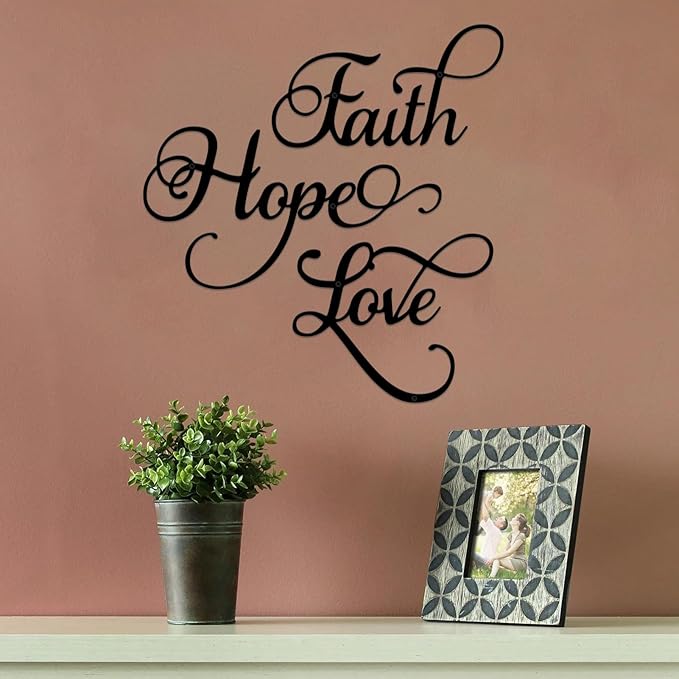 ESTART Faith Hope Love 3 Pieces Metal Wall Decor Inspirational Black Letter Sign Wall Art Rustic Vintage Farmhouse Word Metal Sign Family Wall Decor for Home Bedroom Living Room