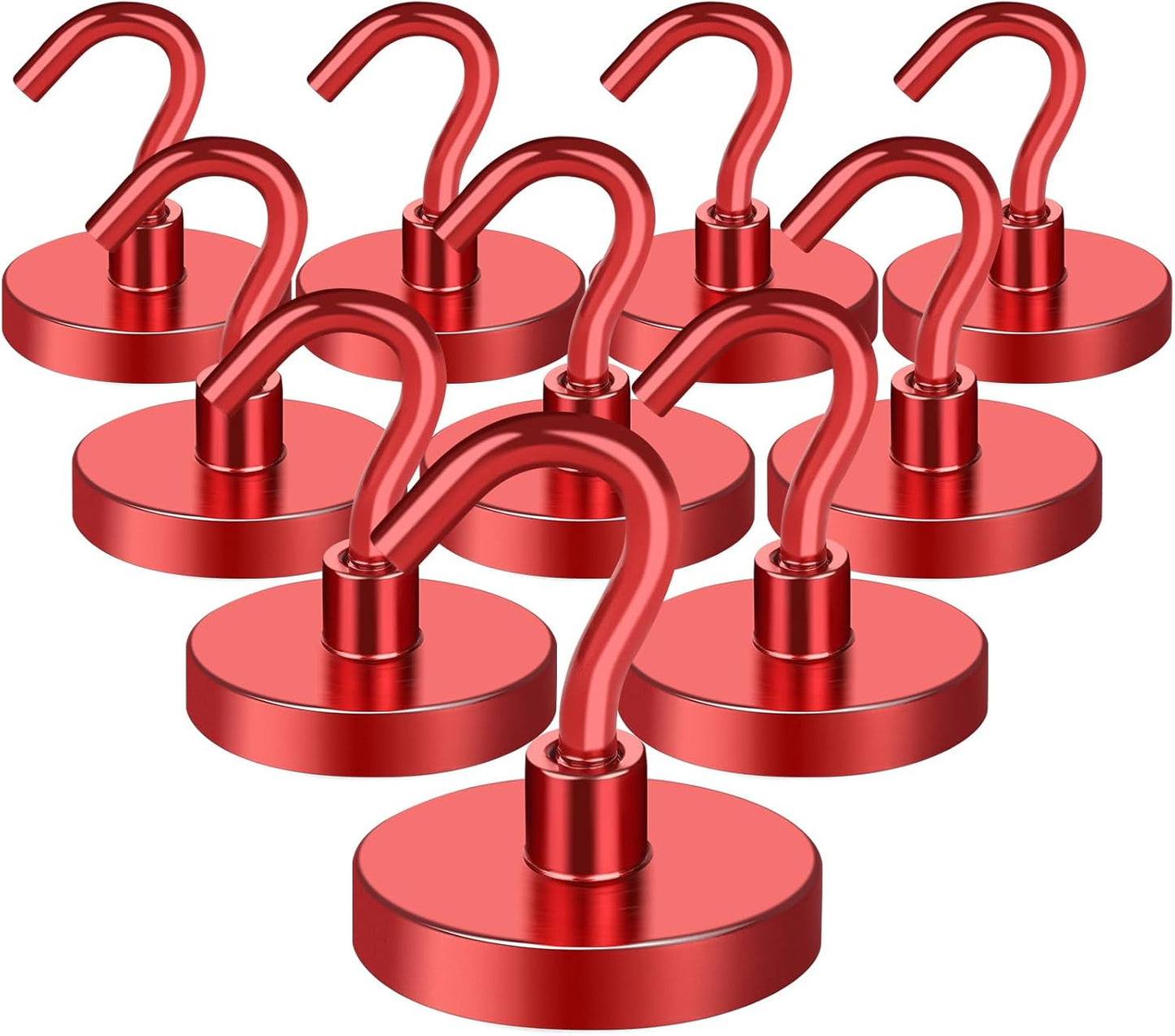 MIKEDE Strong Magnetic Hooks, 110Lbs Heavy Duty Magnetic Hooks for Cruise, Neodymium Earth Magnets with Hooks for Hanging, Super Metal Magnetic Hanger for Grill, Storage (Red,10 Pack)
