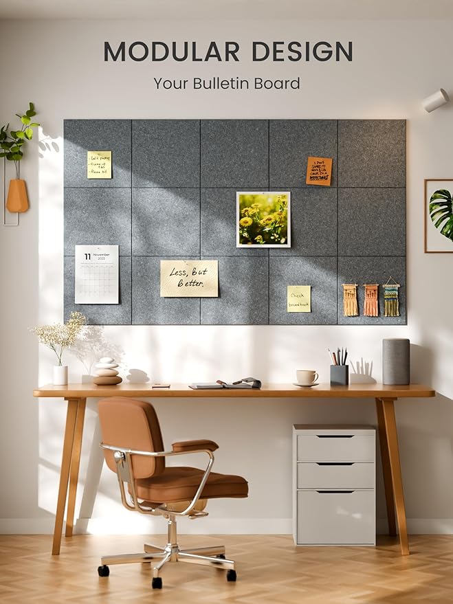 Bumusty Large Cork Board 36" x 24" Alternative - 6 Pack Felt Wall Tiles with 40 Safe Removable Adhesive Tabs, 30 Pushpins, Cork Boards for Walls Pin Board Bulletin Board Office Decor (Blue Gray)