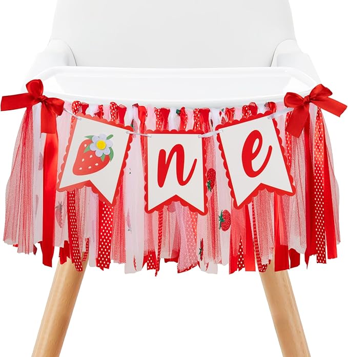 Strawberry "Sweet One" High Chair Banner - First Birthday Decorations for Girls, Berry-Themed High Chair Garland, 1st Birthday Photo Backdrop Prop for Baby Girl Party