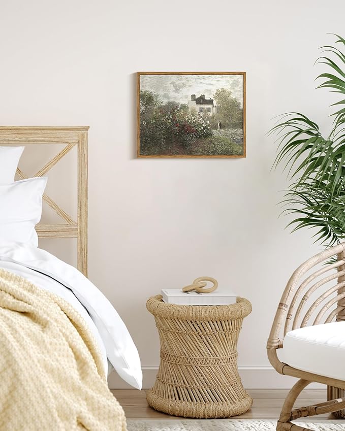 InSimSea Framed Canvas Wall Art Vintage Decor, Garden Full of Flowers Oil Painting Wall Prints by Claude Monet, Retro Scenic Bathroom Decor, Farmhouse Office Dining Room Decor, 11"x14"