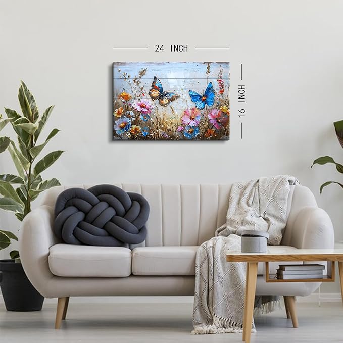 Butterfly Wall Art for Bedroom Colorful Wildflower Wall Decor Flowers Canvas Prints Pictures Farmhouse Bloom Floral Poster Abstract Nature Artwork Kitchen Living Room Home Decoration 16x24"
