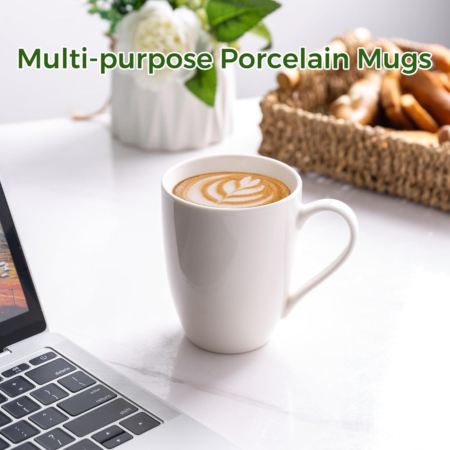 GBHOME 16oz Coffee Mugs Set of 6, Large Ceramic Coffee Mugs for Man, Woman, Dad, Mom, Modern Coffee Mugs Set with handle for Tea/Latte/Cappuccino/Milk/Cocoa. Dishwasher&Microwave Safe,White