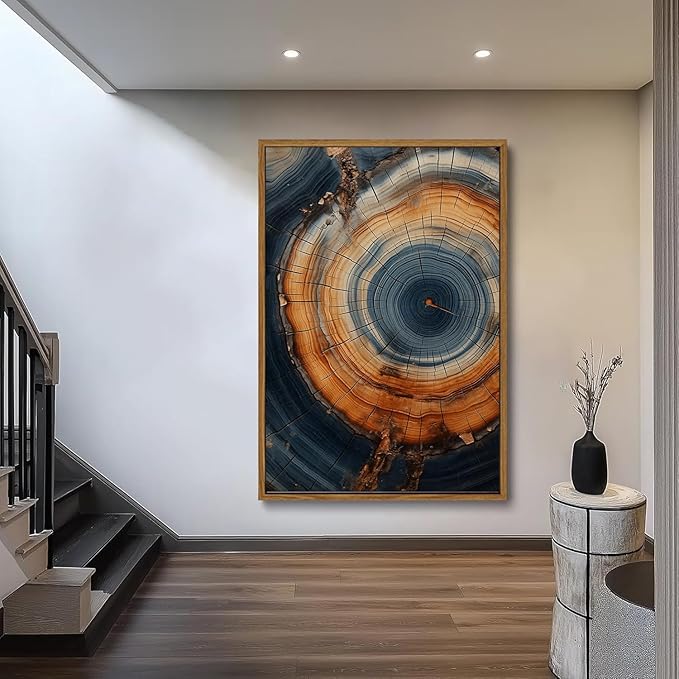 IBHJSART Framed Tree Ring Canvas Wall Art Vintage Colorful Wood Stump Painting Prints Modern Minimalist Pictures Neutral Nature Rustic Farmhouse Decor Living Room Bedroom Bathroom Office