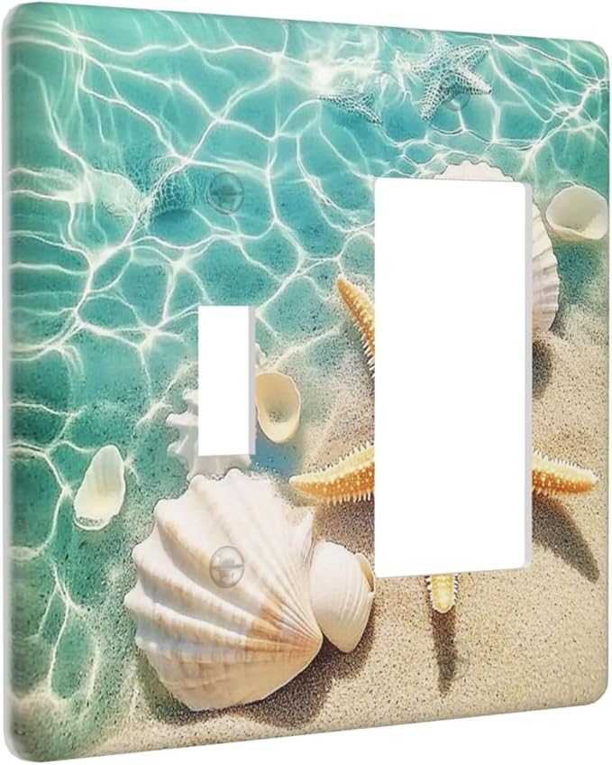 Outlet Covers Sea Shells And Star Fish In Ocean Beach 1 Toggle 1 Rocker Combination Decorative Wall Plate Electrical Switch Plates Light Switch Cover Plate For Bathroom Home Decor