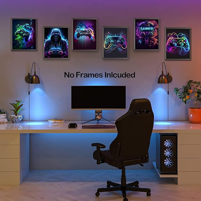Ucninvd Game Posters Wall Art Set of 9, Neon Gaming Wall Decor Game Room Decor Paintings, Video Gamer Accessories Canvas Picture Prints for Boys Gamer Teen Room Bedroom Decor 8x10In Unframed