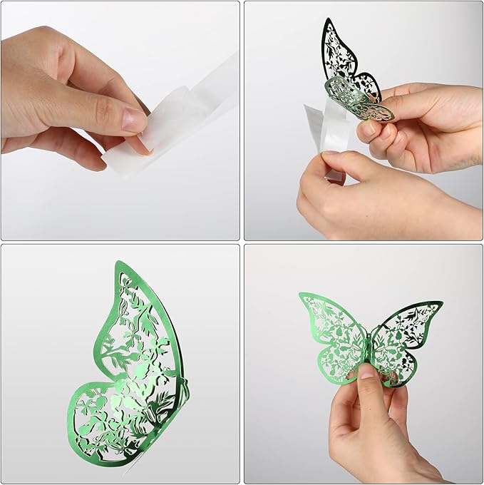Bememo 72 Pieces 3D Butterfly Wall Decals Sticker Decal Wall Decor Art Decorative Sticker 3 Sizes for Room Offices Bedroom Bathroom Living Room Decor(Light Green)