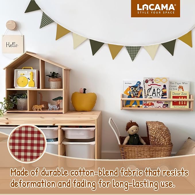 Lacama Nursery Wall Decor Sage Green Pennant Banner Flags, Toddler Boy Room Decor，Retro Green Checkered Garland Triangle Banners,Toddler Boy Room Decor, Bunting Flags for Shower Birthday Party