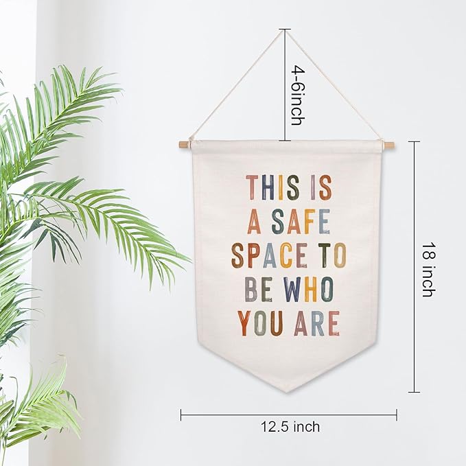 This Is A Safe Space Wall Hanging Banner, Therapy Office Wall Decor, School Counselor, Psychologist Wall Hanging, Classroom Pennant Flag, School Counselor Sign, Calming Corner, Growth Mindset