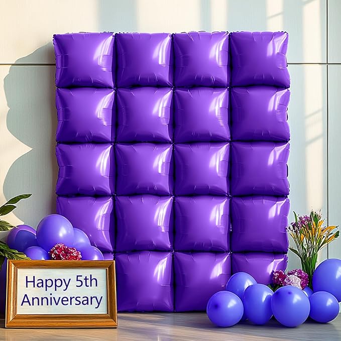 NISOCY 25PCS Purple Square Foil Balloons Wall Backdrop Double Sided Purple Balloons Tunnel Arch Kit for Baby Shower Birthday Wedding Party Decoration