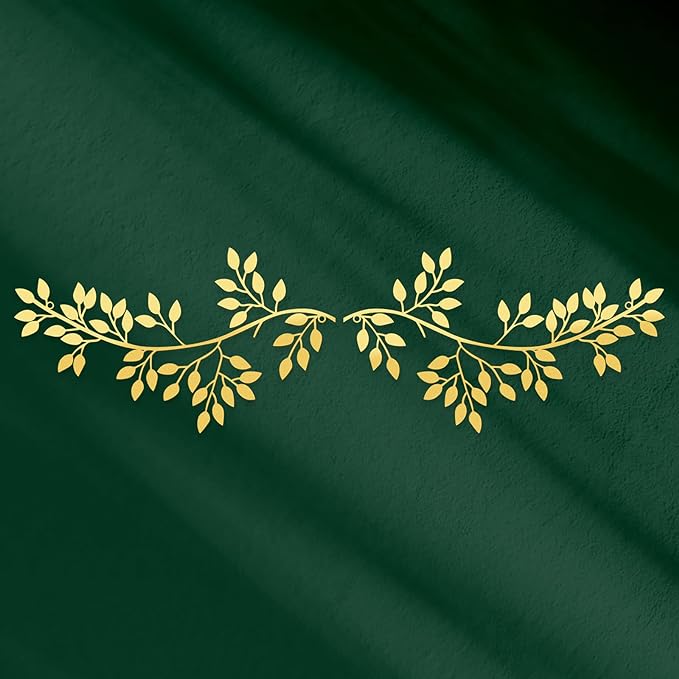 Hotop 2 Pieces Metal Tree Leaf Wall Decor Vine Olive Branch Leaf Wall Art Wrought Iron Scroll Sculptures Above the Bed, Living Room, Outdoor Decoration(Classic Style,Gold)