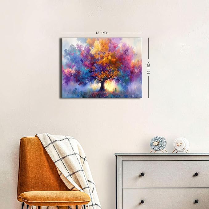 Abstract Tree of Life Wall Art for Living Room Colorful Floral Tree Pictures Wall Decor Nature Botanical Landscape Canvas Prints Modern Minimalist Aesthetic Artwork for Bedroom Home Decoration 12x16"