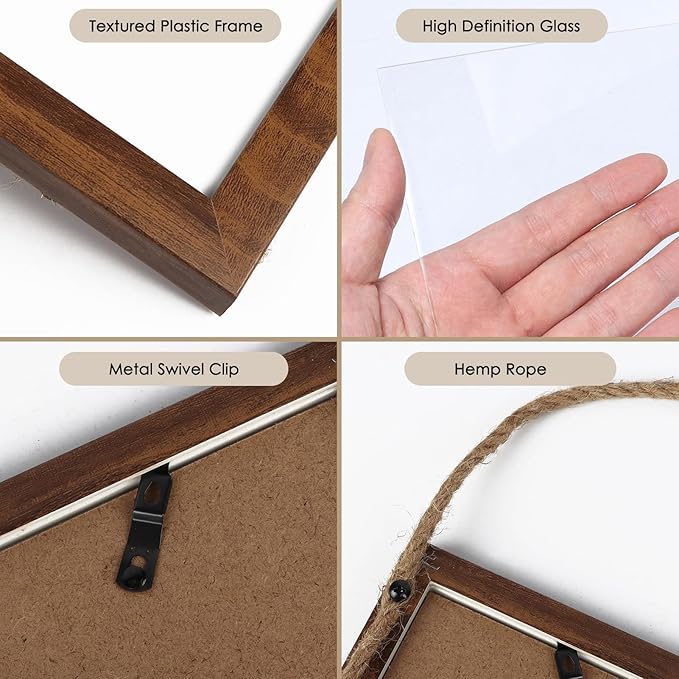 QUTREY 4x6 Picture Frames Collage, 6 Openings Wall Hanging Photo Frame Set of 2 Display 4 by 6 inch Vertical Pictures Frame, Rustic Walnut Brown