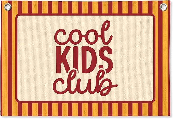Boys Room Decor,Cool Kids Club Linen Canvas Banner, Orange Striped Wall Hanging,Playroom Decor Wall Flag Banner for Kids Room Nursery Toddler Boy Bedroom Classroom,Baby Shower Gifts 30x20 Inch