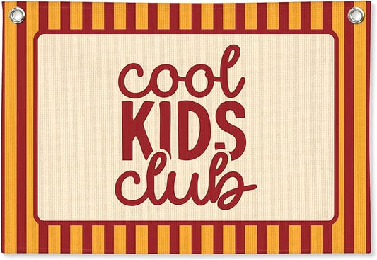 Boys Room Decor,Cool Kids Club Linen Canvas Banner, Orange Striped Wall Hanging,Playroom Decor Wall Flag Banner for Kids Room Nursery Toddler Boy Bedroom Classroom,Baby Shower Gifts 30x20 Inch