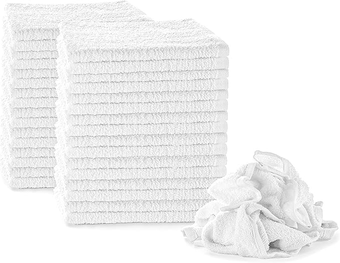 Nabob Wipers Terry Rags 10lb Bulk White Towel Rag Multipurpose 12x12 Inches100% Cotton Cleaning Solution Super Absorbent Lint Free (White, 10lb)