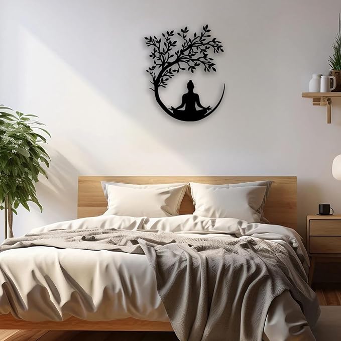 OPTYBVFD Tree of Life and Buddha Metal Wall Decor - Zen Room Decor Wall Art Home Decor for Living Room, Bedroom, Office, Yoga, Meditation (Black)