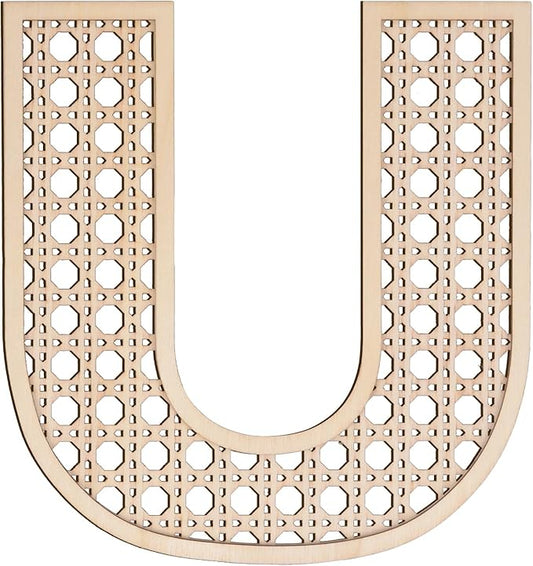 Large Boho Wooden Rattan Letters 12 inch for Nursery Decor Wood Letter U Wall Decors for Baby Girl Boy Bedroom Home Rustic Name Sign Birthday Wedding Decorative Letters