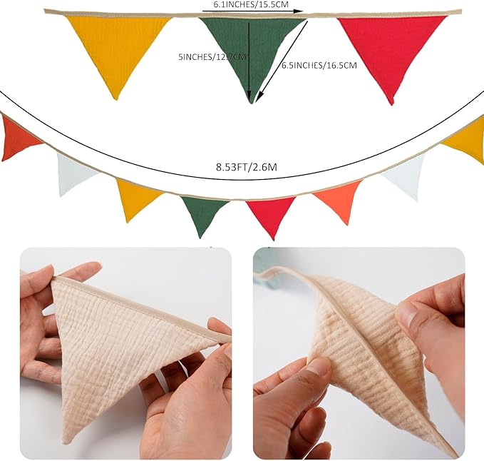 2PCS Pennant Banner Bunting Flags, Garland Triangle Banners Fabric for Merry Xmas Party Birthday Wedding New Year Party Supplies Classroom Nursery Playroom Decor (Red and Green)