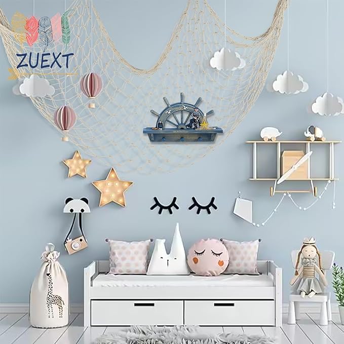 ZUEXT Beige Decorative Fishing Net 80x40 Inch, Large Picture Fish Net, Wall Photo Hanging Fishnet for Nautical Mermaid Pirate Ocean Themed Hawaii Beach Under the Sea Party Decorations