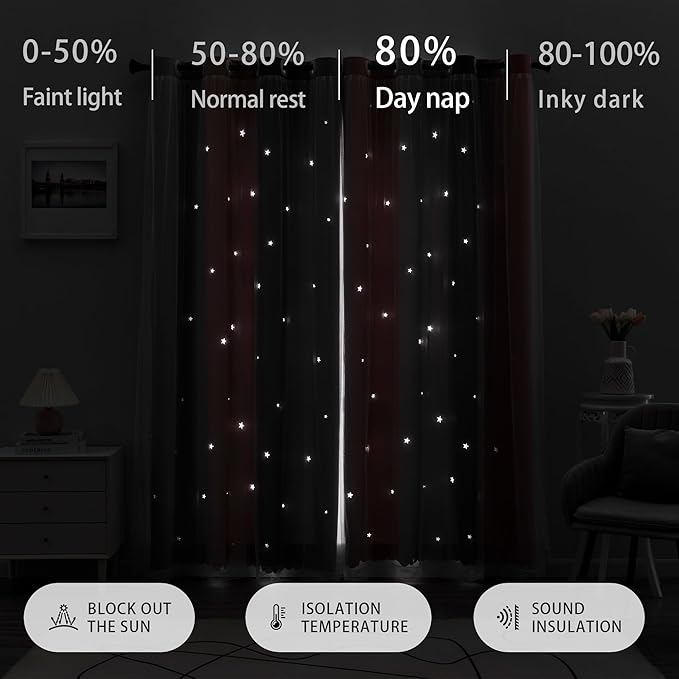 XiDi Pink Grey 54 Inches Curtains for Girls Bedroom 2 Panels Set, Blackout Rainbow Curtains for Kids Room Decor, Unicorn Wall Decals Drapes for Little Girl Nursery Room 52 Inches Wide