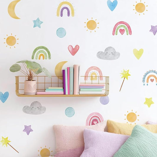 QUCHENG Boho Wall Stickers Kids Room Decor Girls Nursery Removable Wall Decals Bedroom Vinyl Murals DIY Cute Decorations 6 Sheets