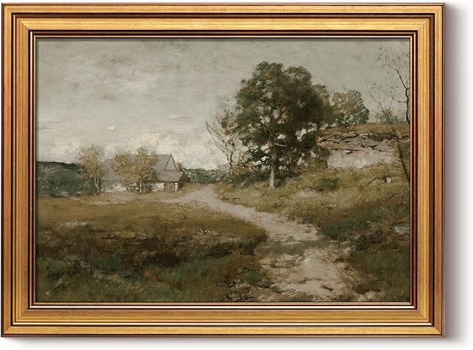 ARPEOTCY Gold Framed Canvas Wall Art, 12x16inch, Country Road Landscape Art Prints, Retro Vintage Decor for Kitchen Bedroom Living Room Shelf, Rustic Earthy Moody Decor,Small
