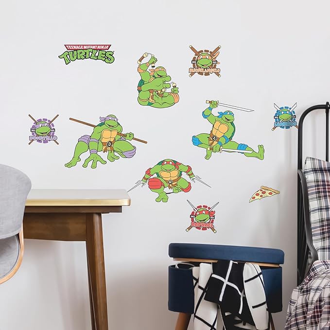 Teenage Mutant Ninja Turtles Wall Decals - Set of 10 TMNT Vinyl Wall Sticker Bedroom Decorations - Peel and Stick Room Decor Red Green Blue Purple