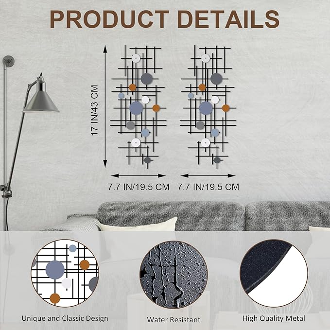 ruelen Set of 2 Minimalist Geometric Wall Decor - Modern Metal Wall Art for Living Room, Bedroom & Office – Abstract 2D Design in Dark Colorful Style