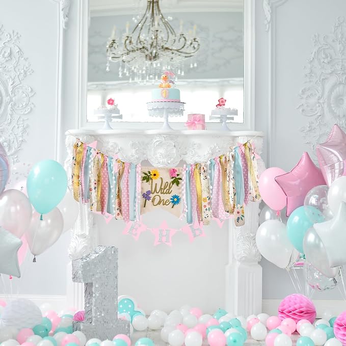 Wildflower High Chair Banner - Floral "Wild One" First Birthday Decor for Girls, Spring Theme Highchair Garland, 1st Birthday Party Decoration, Baby Shower Photo Backdrop
