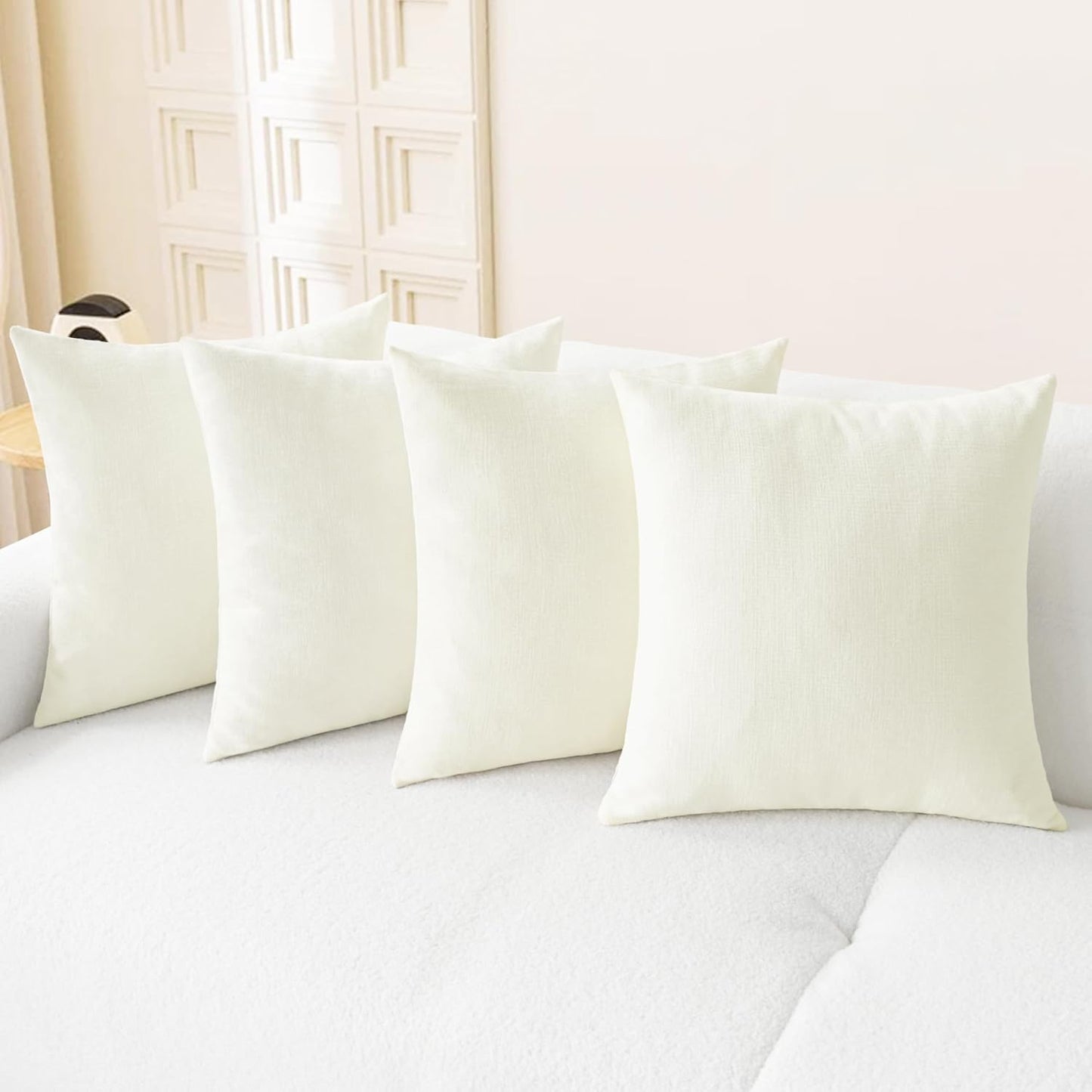 CaliTime Throw Pillow Covers Decorative 18 X 18 Inches Pack of 4 Cozy Chenille Cushion Cases for Couch Sofa Bed Living Room Home Cream