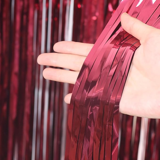 3.3 x 6.6 ft Foil Fringe Backdrop Curtains, Tinsel Streamers Party Decorations, Fringe Backdrop for Birthday, Baby Shower, Gender Reveal, Graduation (6, Burgundy)