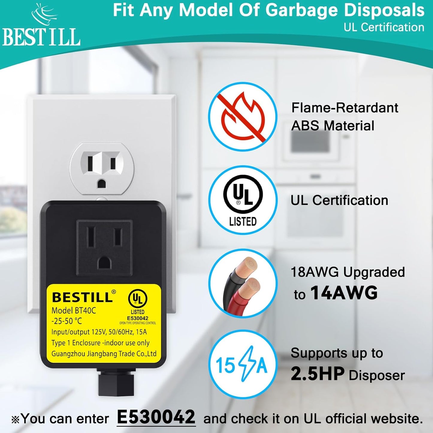 BESTILL Garbage Disposal Air Switch Kit - UL Listed, Cordless Sink Top Switch Button for Waste Disposer, 3.6" Long Push Button with Brass Cover, Brushed Nickel, Compatible with all Garbage Disposals