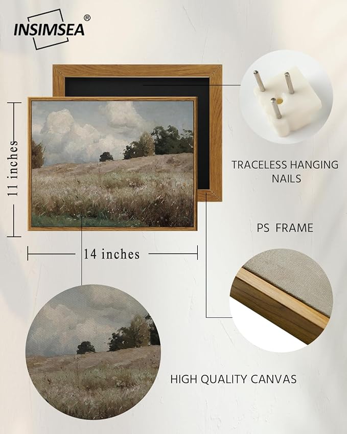 InSimSea Framed Canvas Wall Art Vintage Decor, Cornfield Countryside Scenery Rustic Farmhouse Wall Decoration, Country Decor Wall Art for Bedroom, Living Room Kitchen Bathroom, 11"x14"