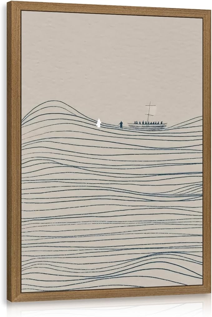 Clicyre Jesus Peter Walking Water Wall Art, Inspirational Faith Canvas Print, Minimalist Modern Christian Biblical Decor for Bedroom Living Room Hallway Prayer Room Wood Framed 12x16 Inch