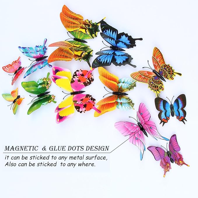 Butterfly Wall Decor 24/48 PCS, 3D Butterflies Stickers for Party Decorations with Magnets (Swallow, 24)