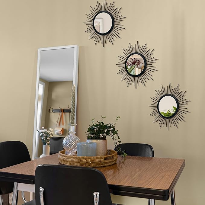 Cityelf 3 Set Black Mirrors for Wall Decor Metal Mirrors Small Mirror Sets Hanging Mirror Wall Sculpture for Bedroom Living Room Entryway