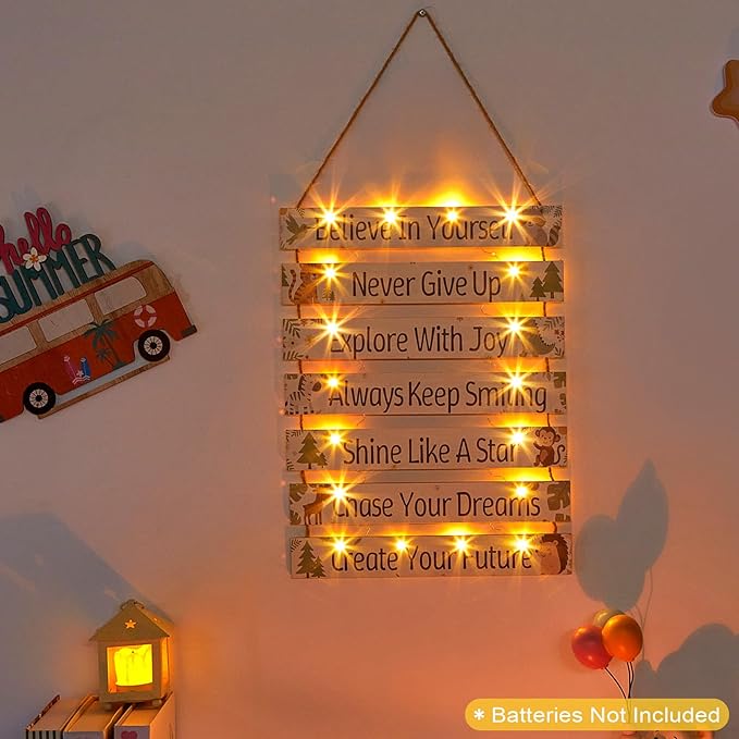 FIOBEE Girls Room Décor for Teen Girls Boys with LED Light Wall Decor for Bedroom Motivational Inspirational Wall Art Girl Room Decoration for Kids Studyroom, 8 Kinds of Lights, Green Forest