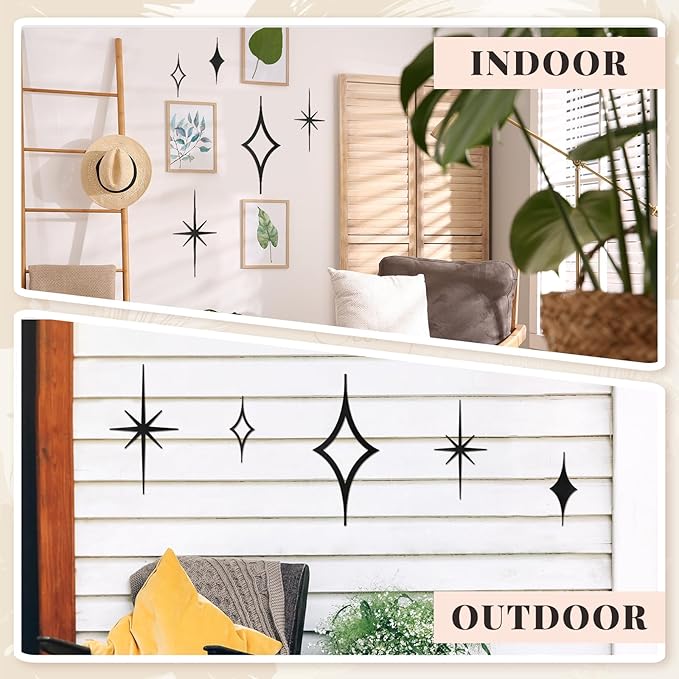 Yaocom 5 Pieces Mid Century Wall Decor Black Metal Vintage Starburst Retro Decor Mcm Wall Art Sculpture Mid Century Elegance Accents Diamond Star Bursts Vintage Style Home Decoration