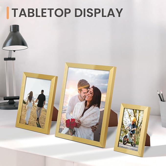 upsimples 10 Pack Picture Frames Collage Wall Decor for Mounting or Tabletop Display, Photo Gallery Frame Set for Family, Multi Sizes Including 8x10, 5x7, 4x6, Gold