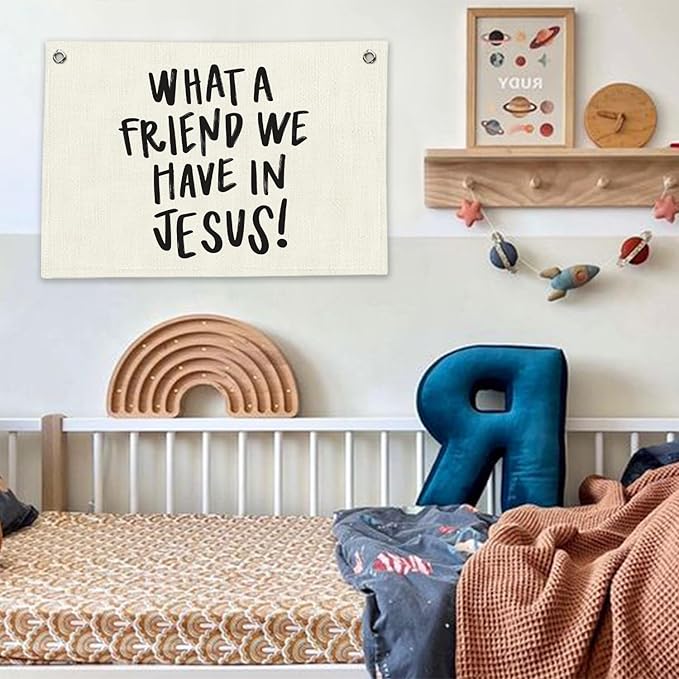 RTXLEZM Christian Home Room Decor, What a Friend We Have in Jesus Christian Canvas Banner Wall Hanging, Minimalist Bible Verse Wall Art Prints for Home Bedroom Prayer Room Church Decor, 20x30 Inch