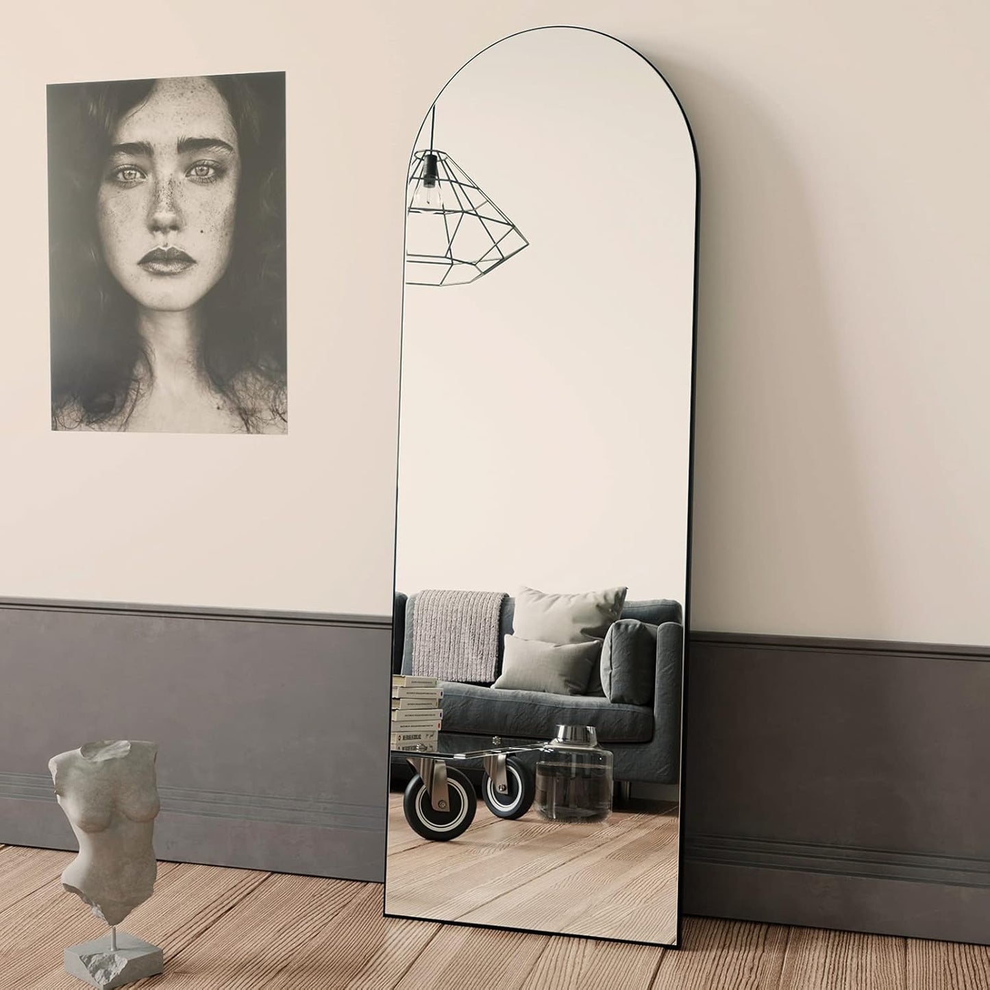 BEAUTYPEAK 64"x21" Arch Full Length Mirror, Hanging or Leaning Arched-Top Full Body Mirror with Stand for Bedroom, Dressing Room, Black