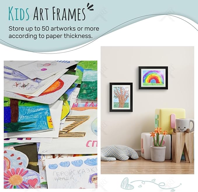 Golden State Art, 9x12 Kids Art Frames, Front-Opening Picture Frame Great for Kids Drawings, Artworks, Children Art Projects, Schoolwork, Home or Office (Black, Set of 2)